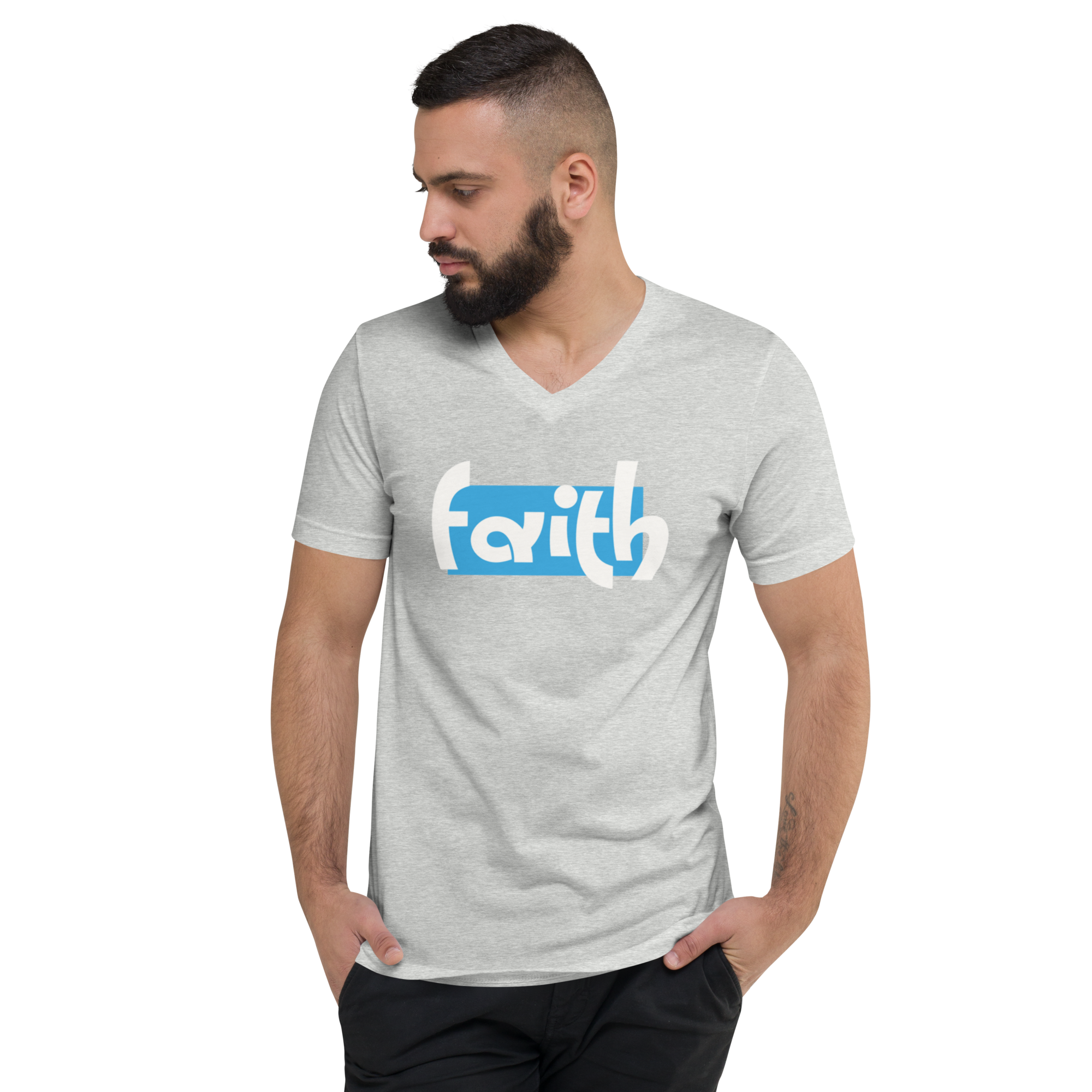 Faith in Blue Box Unisex Short Sleeve V-Neck T-Shirt