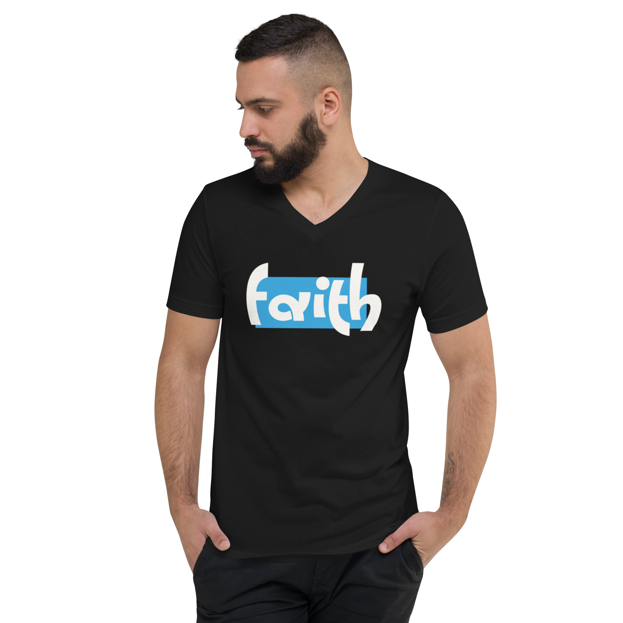 Faith in Blue Box Unisex Short Sleeve V-Neck T-Shirt