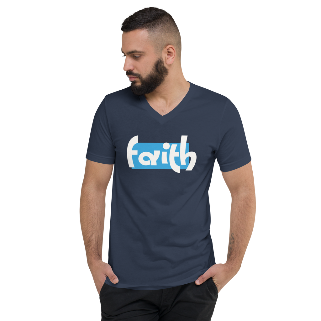 Faith in Blue Box Unisex Short Sleeve V-Neck T-Shirt
